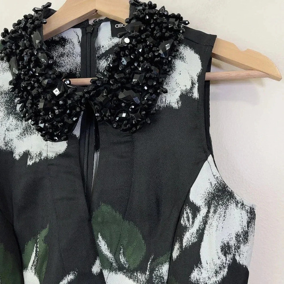 Asos Sleeveless Jewelled Collar  Floral Fit And Flare Dress - Picture 7 of 11